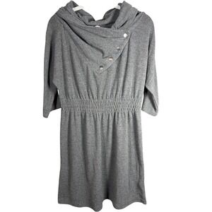 Fossil Womens Grey Knit Cowl Neck Snap Button Smocked Waist Dress Size Small